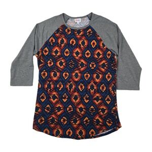 Lularoe Randy Women's Size Large Raglan 3/4‎ Sleeve Tee Gray Geometric